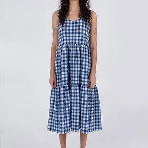 Chic Blue Checkered Midi Dress